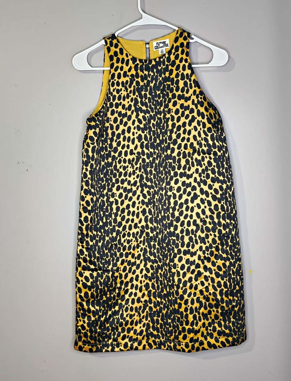 Future Collective Women's XS Tan/Black Leopard Shift Dress Scoop Neck Satin